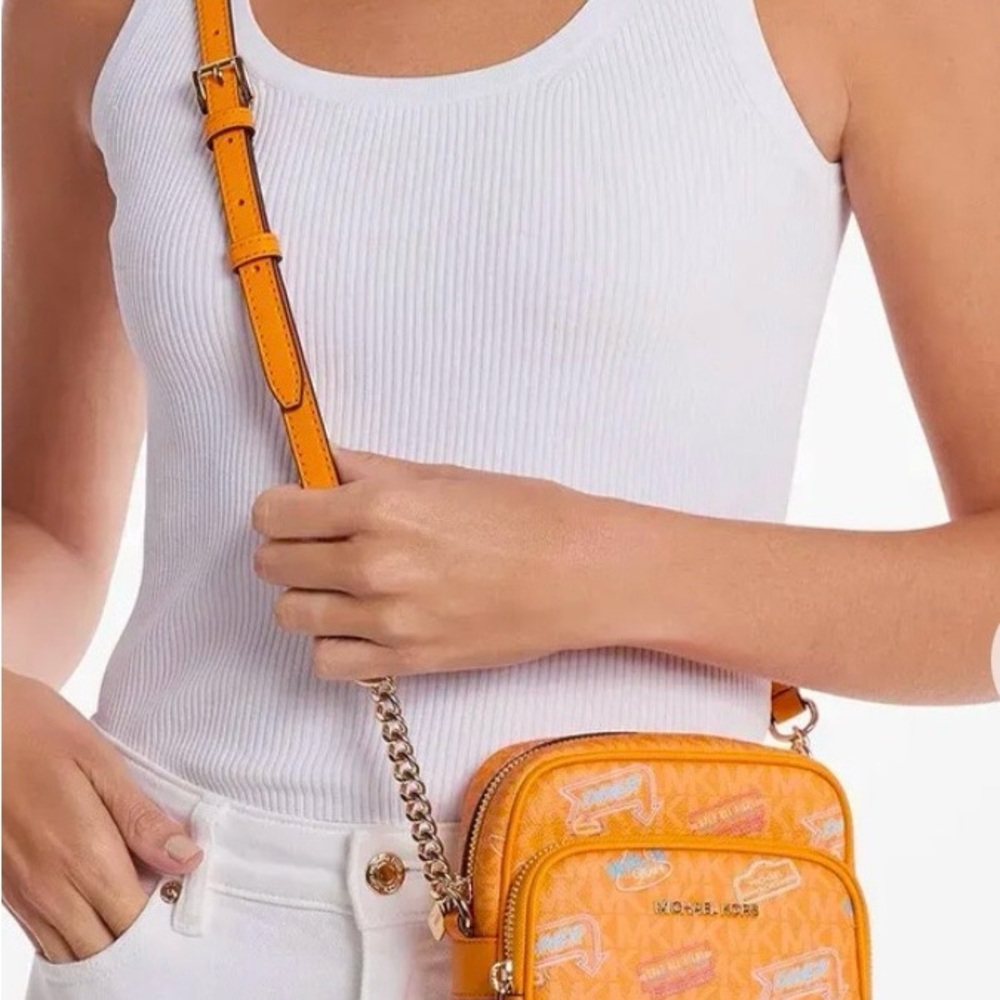 Michael Kors Jet Set Travel Vibrant Orange Graphic Crossbody Bag - Picture 7 of 12